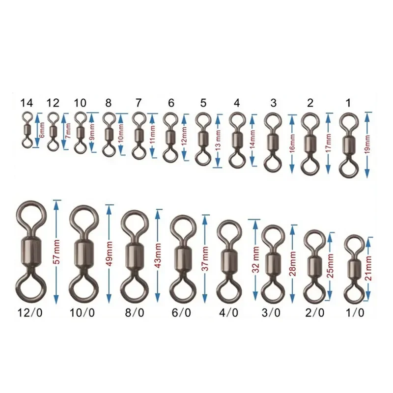 20 Pcs Ball Bearing Swivel Solid Rings Fishing Connector 10mm Length Ocean Boat Fishing Hooks