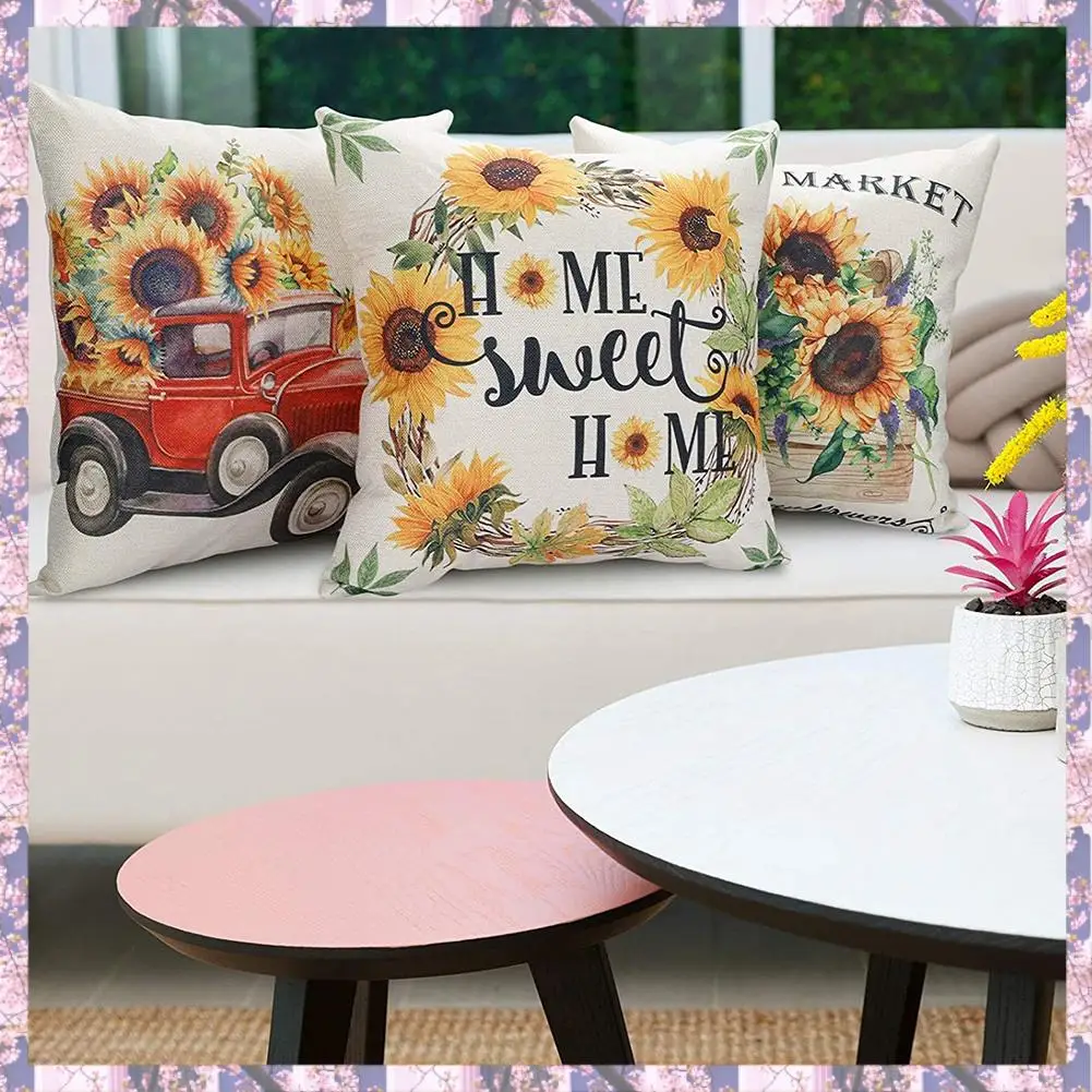 L73A 2025-Farm Sunflower Pillow Covers 18X18 Inch Set Of 4 Summer Decorative Throw Pillowcase Farmhouse Decor For Home