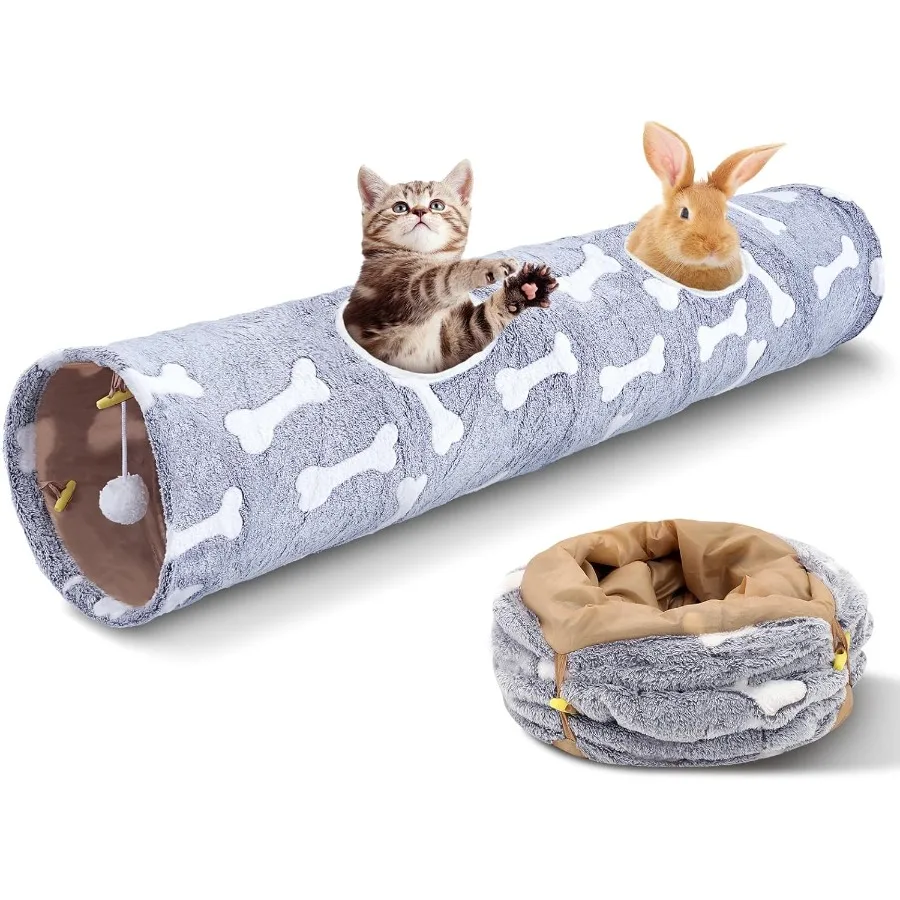 Túnel plegable para gatos: túneles plegables para gatos de interior de 10 pulgadas con agujeros y tubo de juego de pelota para mascotas para gatitos, conejos, Fer