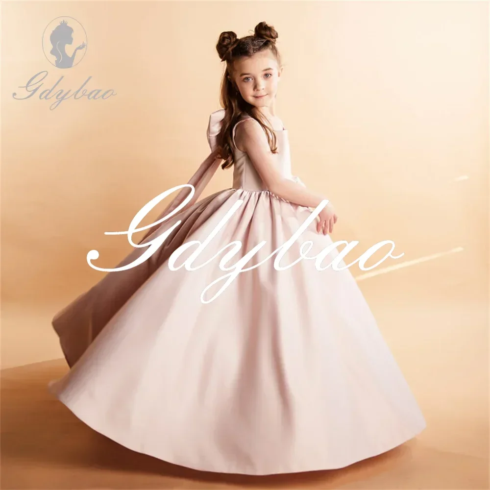 

Princess Elegant Square Neck Simple Style Sleeveless First Communion Dress Floor Length Long Ball Flower Girl Gown Customized