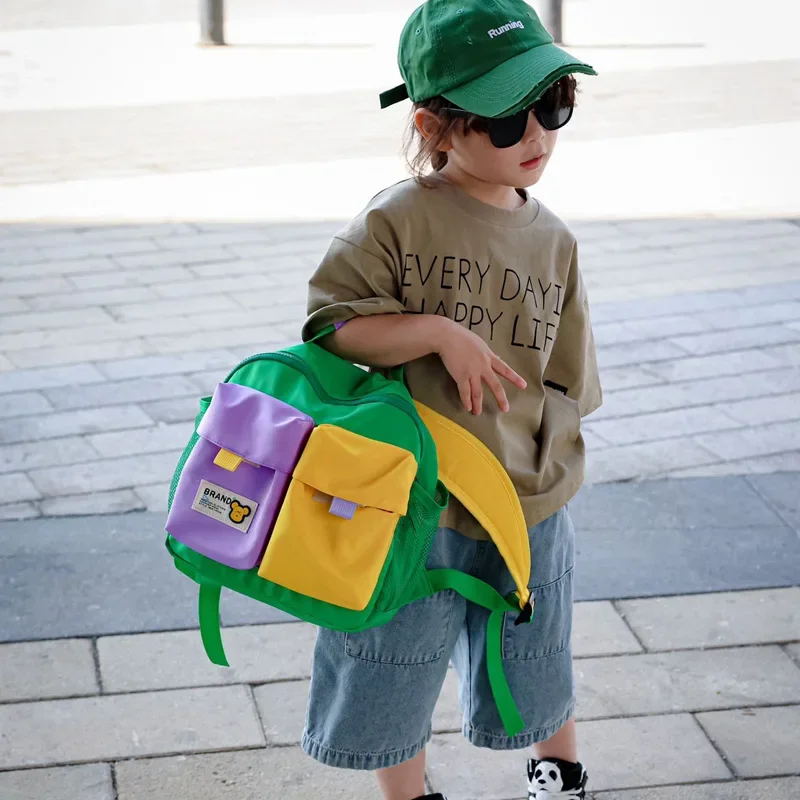 Korea Style Contrast Color Children\'s Bag Kindergarten Kids Fashion Small Backpacks Cool Boy School Bags Girl Travel Bolsas