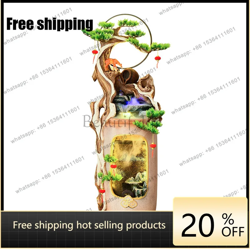 Chinese Zen root carving flowing water fountain ornament living room lucky feng shui ball landscape