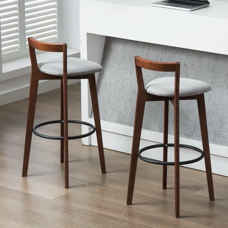 

Nordic Solid Wood Modern Bar Stool Backrest Counter Height Padded Seat Footrest Luxury Kitchen Home Balcony Nordic Bar Stool