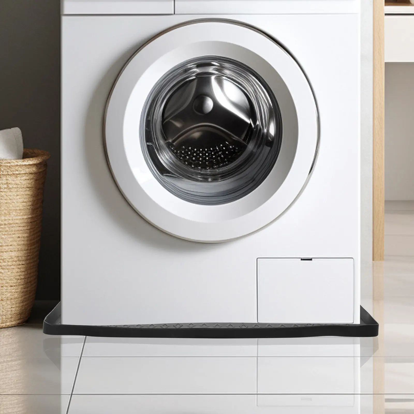 Washing Machine Drain Pan Black Silicone Washer Dryer Protective Mat Elevated Edge Anti-Slip Laundry Floor Protector view 5