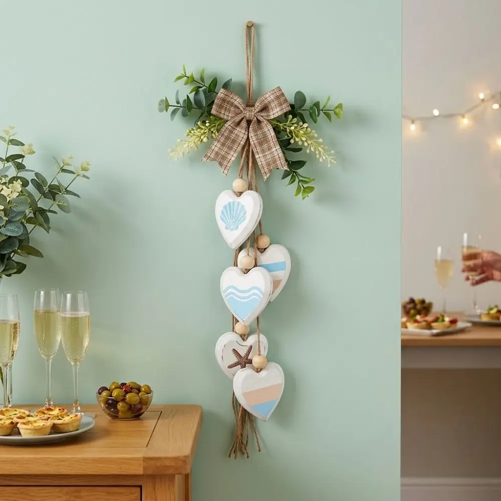 Rustic Farmhouse Wooden Heart Wall Hanging Distressed Nautical Style Pumpkin Door Hanger Fall Maple Leaf Eucalyptus Bow