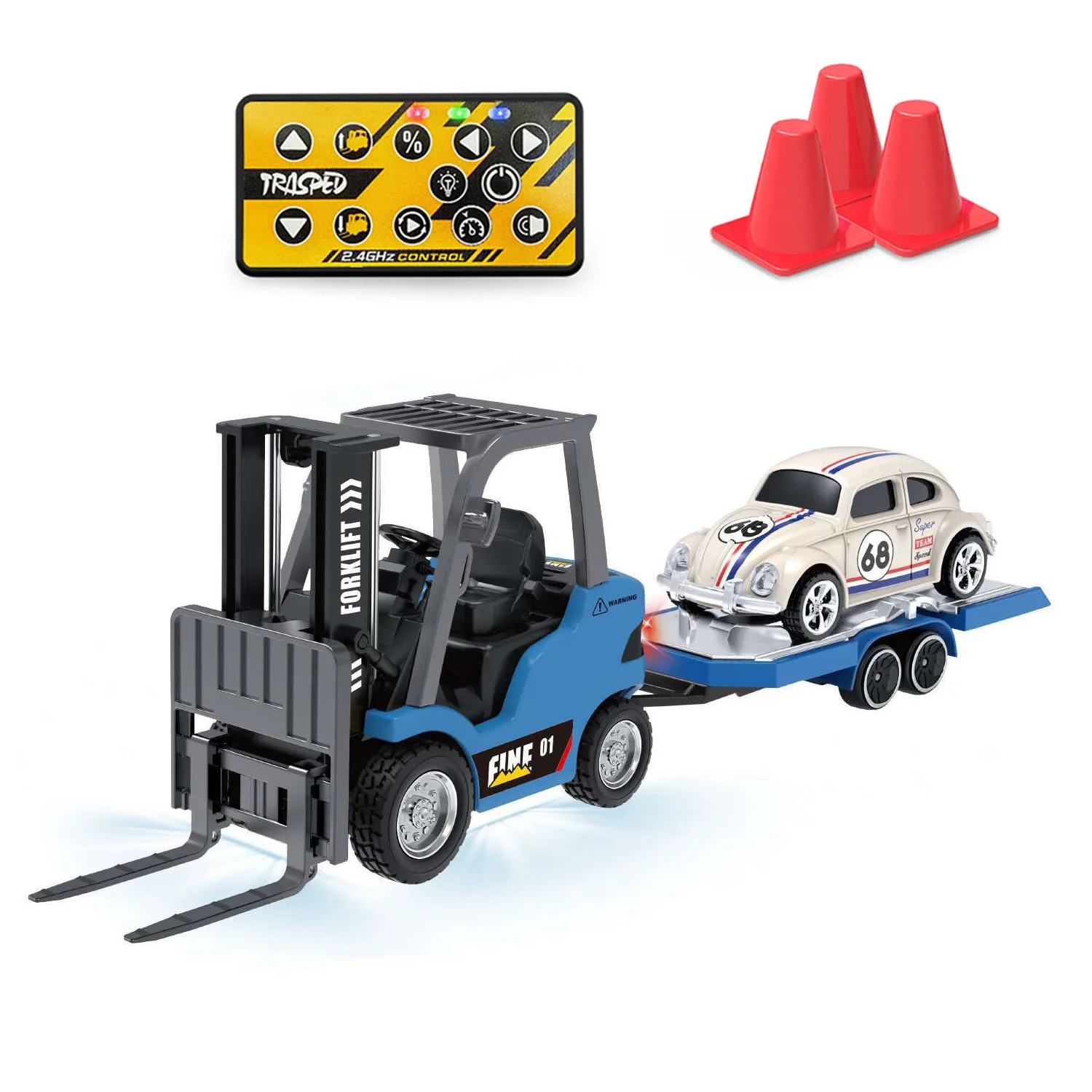 1:64 2.4 جيجا هرتز التحكم عن بعد رافعة شوكية نصف سبيكة RC ضوء السيارة تأثير الصوت ث/مقطورة صغيرة سيارة منضدية نموذج جمع هدية #5