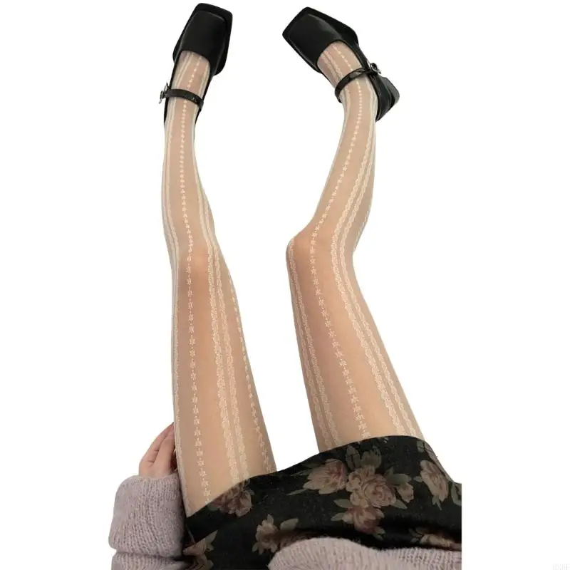 HX6F Vintage Patterned Sheer Pantyhoseถุงน่องผู้หญิงภาษาฝรั่งเศสคำลายลูกไม้Jacquardผ้าไหมTightsบางLeggings Hosiery