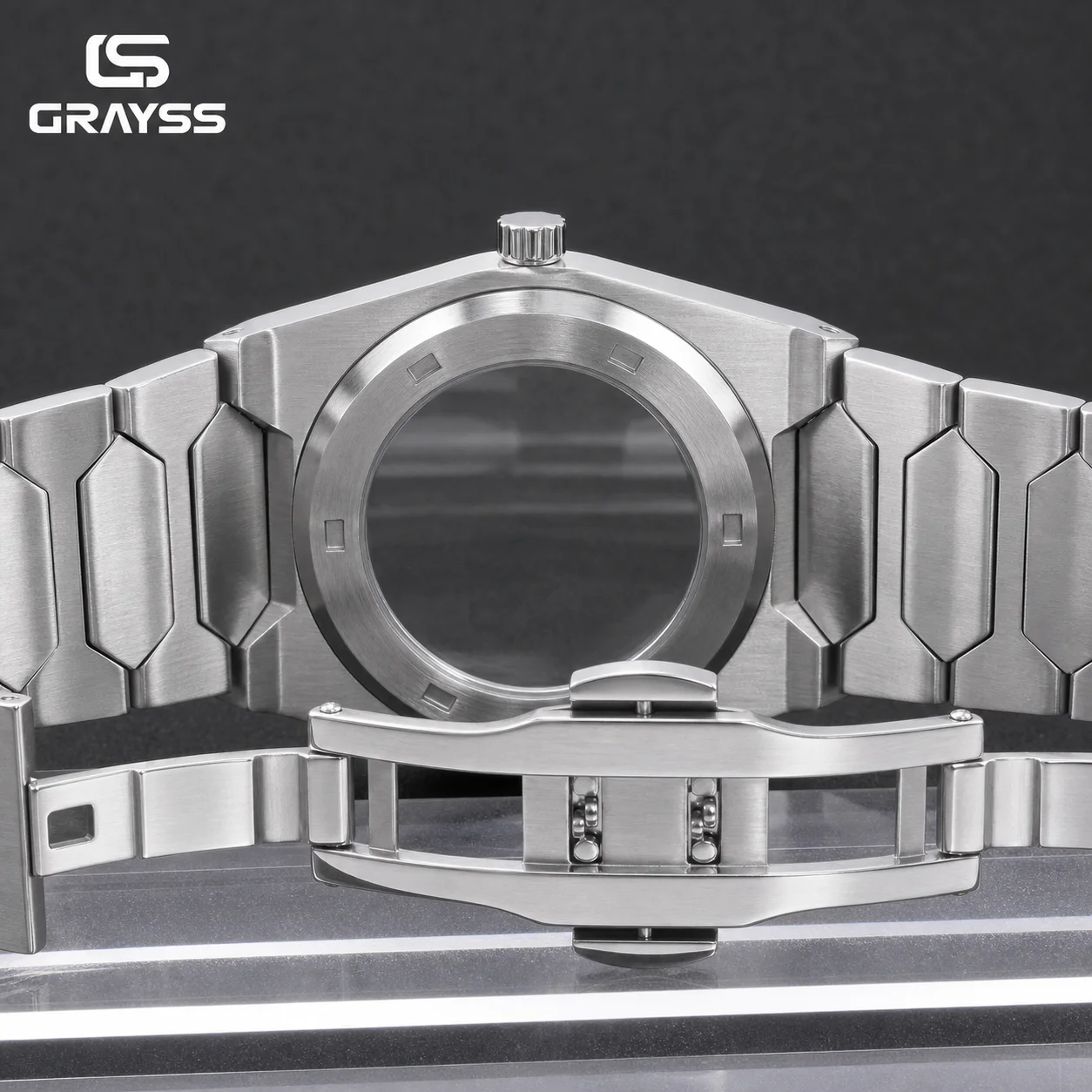 Grayss Neues integriertes gebürstetes Edelstahl-Uhrengehäuse mit Armband, 37 mm, für SKX NH35 NH36, Saphir, 20 atm, wasserdicht, Mod-Teile – Detail 4