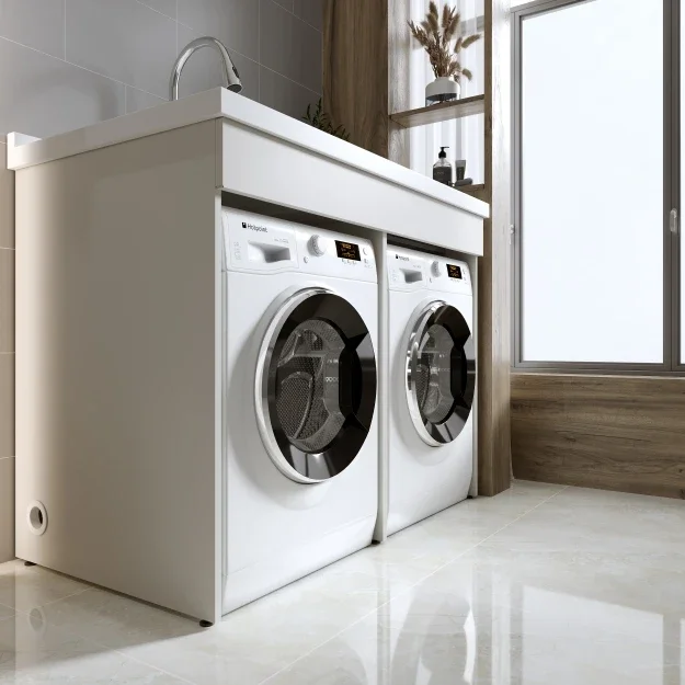 Paint rust steel double washing machine balcony dryer combination double position wash basin integrated