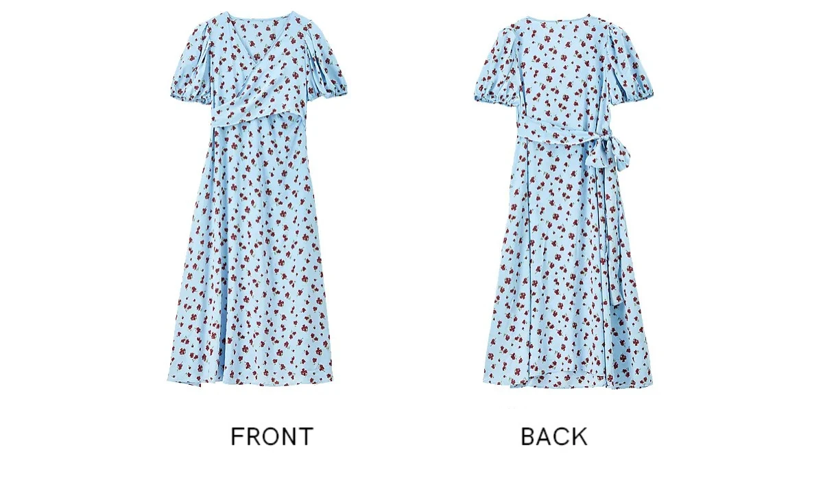 SENTUBILA 2026 Sommer-Blumenkleider für Damen, Französischer V-Ausschnitt, Puffärmel, Elegantes Taillenband, Figurbetontes Bedrucktes Midi-Kleid W62LF7571 – Detail 32
