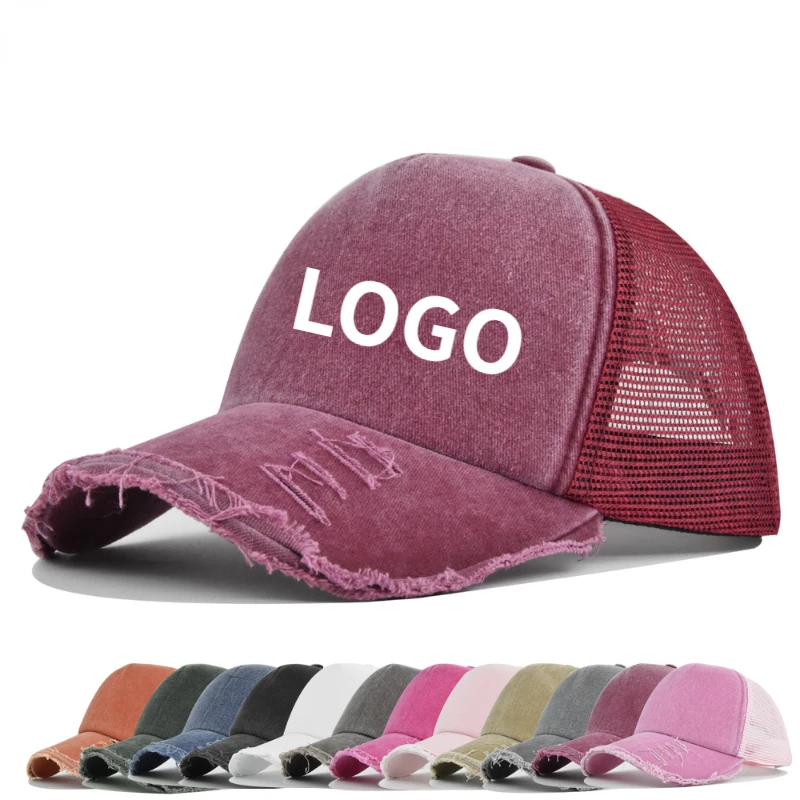 Custom Logo Solid Color Baseball Cap Match Color Breathable Curved Cap Shade Washed Cotton Cap