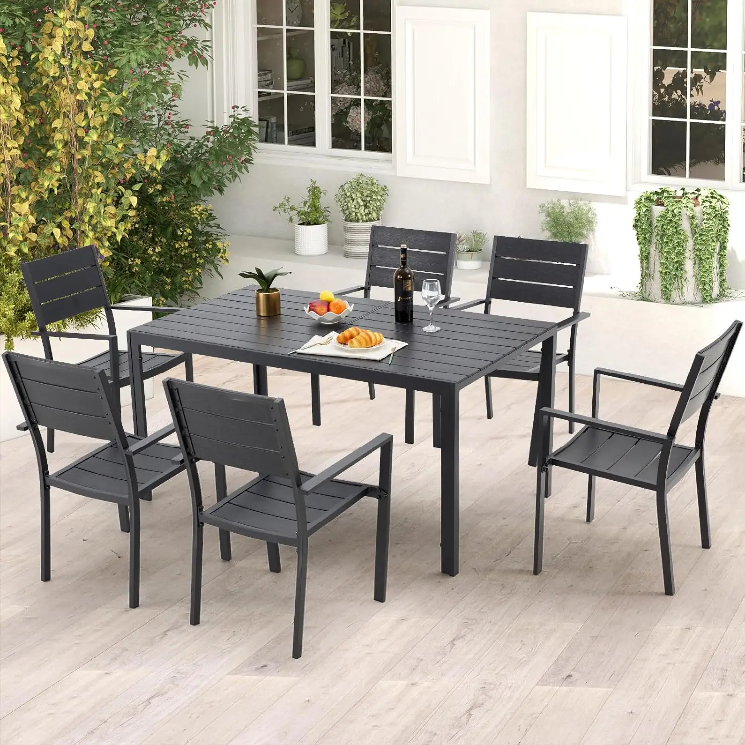 7-Piece Aluminum Outdoor Dining Set, Patio Table and Chairs Set for 6 Morden Outdoor Furniture Set with Aluminum Frames,