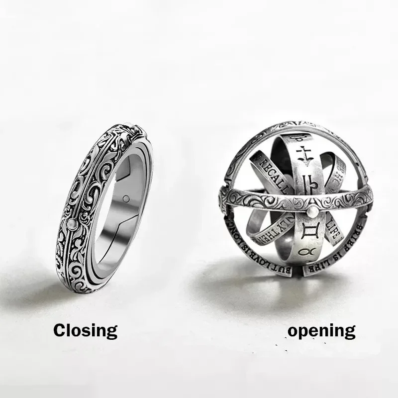 EDC Vintage Astronomical Ball Rings for Women Men Creative Complex Rotating Cosmic Finger Ring Jewelry Outdoor Self Defense Tool
