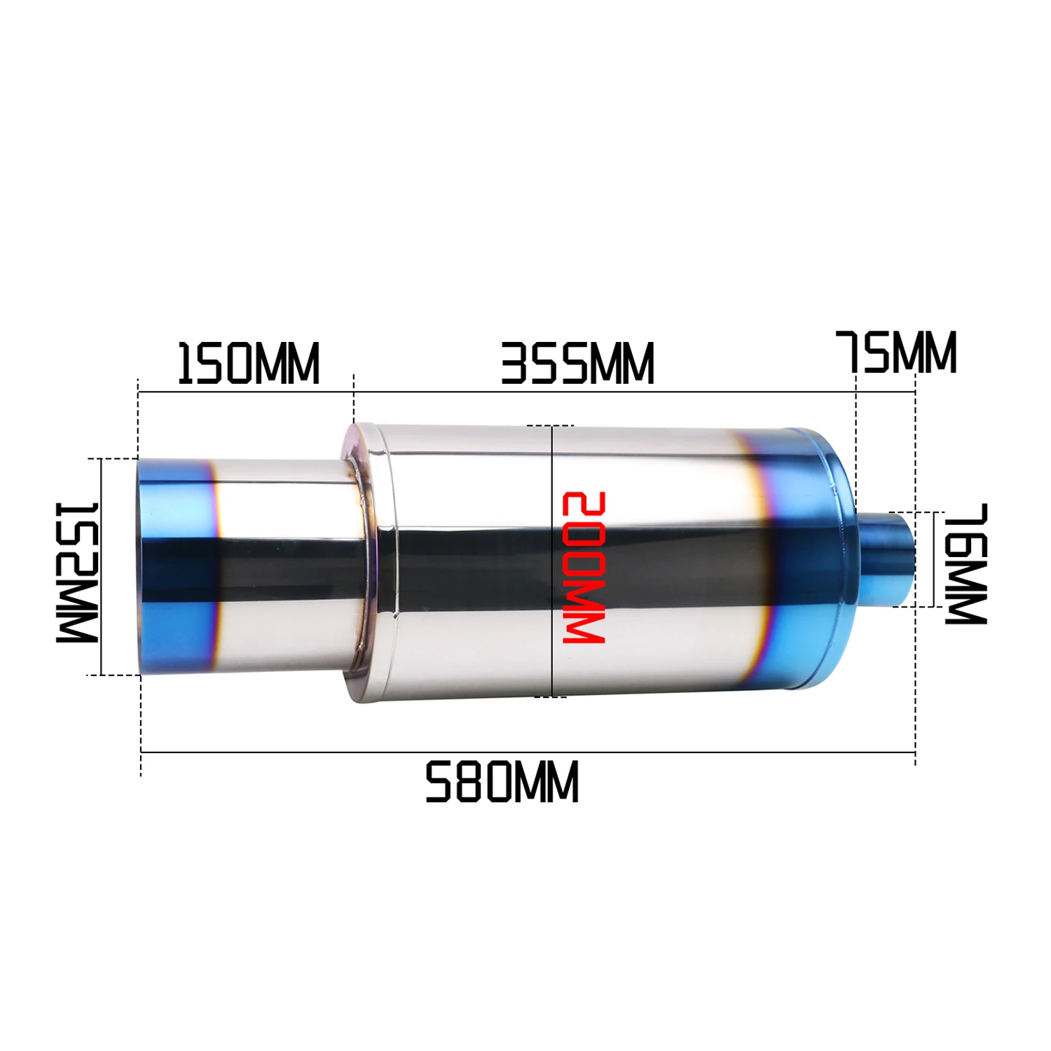 Stainless Steel Straight Drum Muffler Tail Pipe Car Exhaust Pipe High Quality Universal O.D 76mm Outlet 152mm