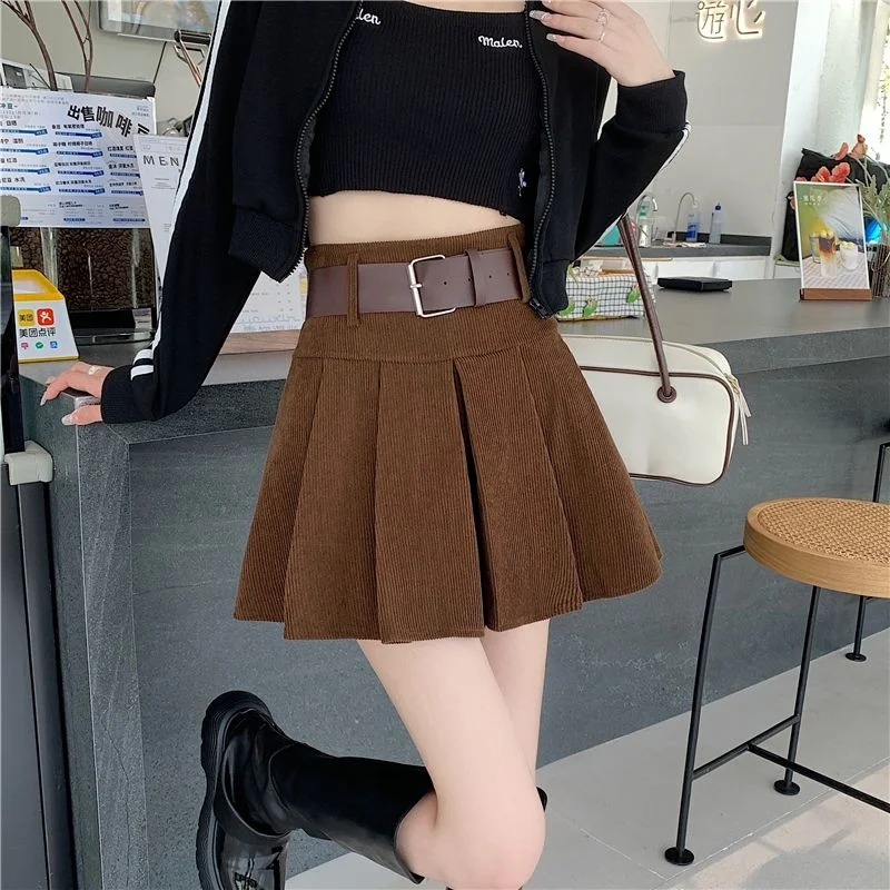 

a Skirt with Belt High Waist Pleated Skirt Style Short Skirt Light Skirt Ropa Mujer Mini Skirts Clothes for Women