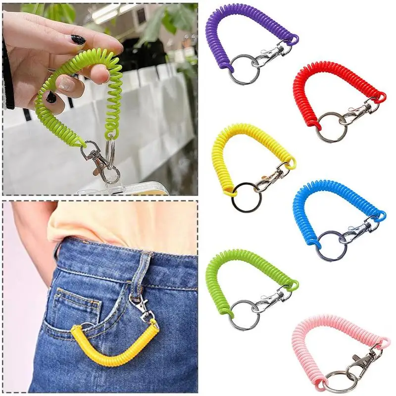 Practical Retractable Plastic Elastic Rope Key Spring For Outdoor Security Tools Keychain Camping