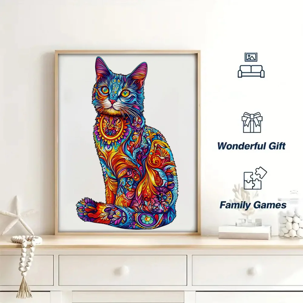 Wooden Puzzles for Adults, Cat Puzzles,Unique Animal Shape Wood Puzzle, Creative Puzzle Gifts for Family Friend,Jigsaw Puzzles