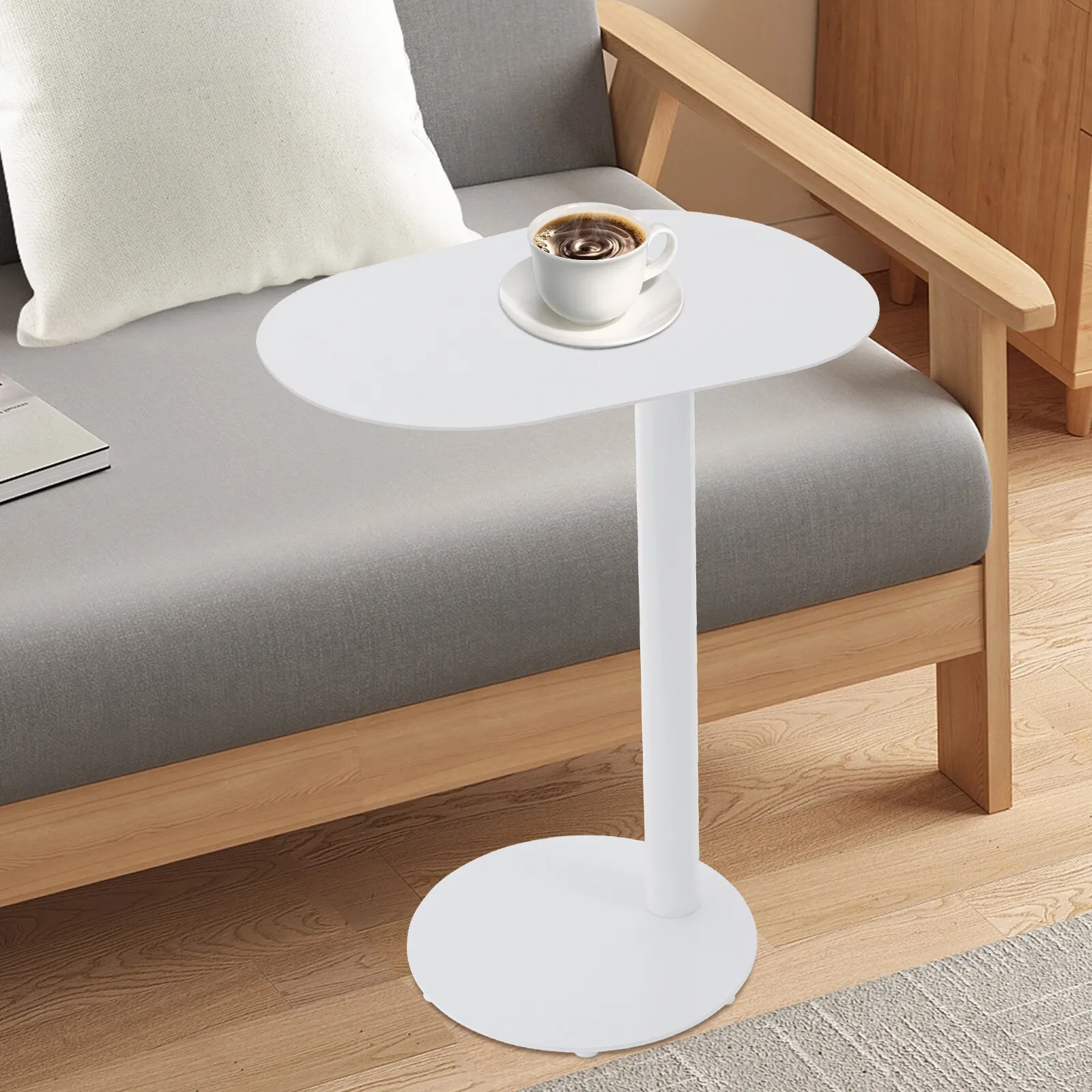 

White Metal Accent C-Shaped End Table, Iron Narrow Sofa Side Table, 16.5lbs Load Capacity, Minimalist Living Room Furniture