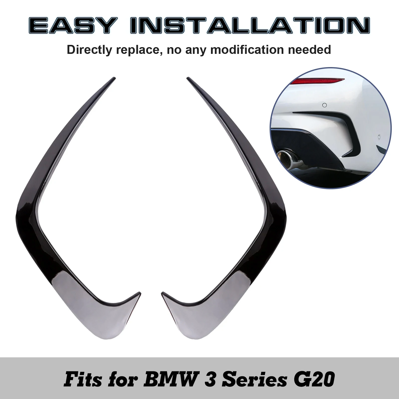 Piano Black Rear Bumper Side Air Vent Spoiler Bezel Overaly Decoration Cover Molding Trims For BMW 3 series G20 2019 2020 2021