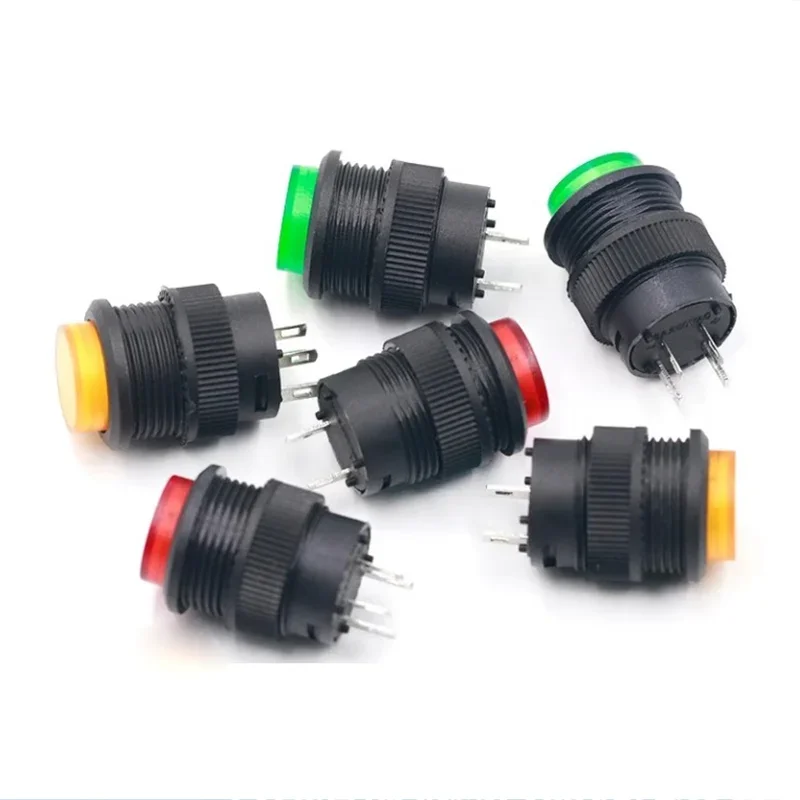 5/20/100PCS R16-503AD/R16-503BD With light LED Push Button Switch Jog Reset Self-Locking Switch Round 4 Pin 2 Pin 16MM  3V