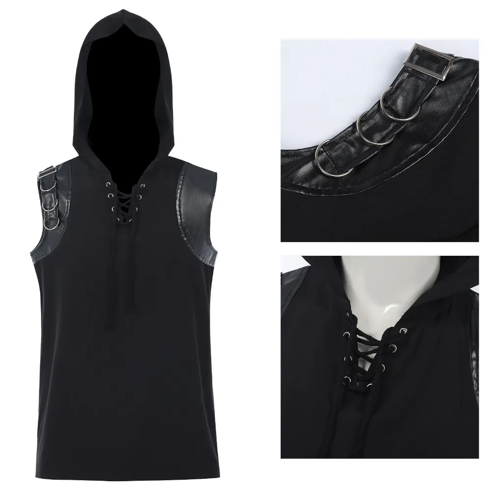 

Мужской Tianyu, средневековый панк-рок, мужской внешнеторговый жилет без рукавов с капюшоном на шнуровке, универсальный жилет