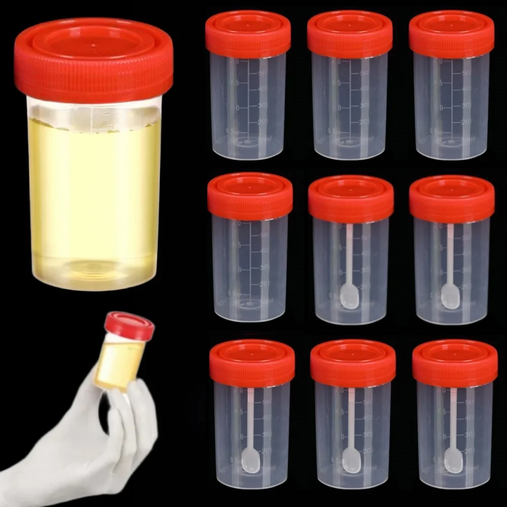 

10pcs Hospital 60mL Urine Collection Sample Cup Specimen Bottle Fecal Collection Physical Test Plastic Cup Container Medical Use