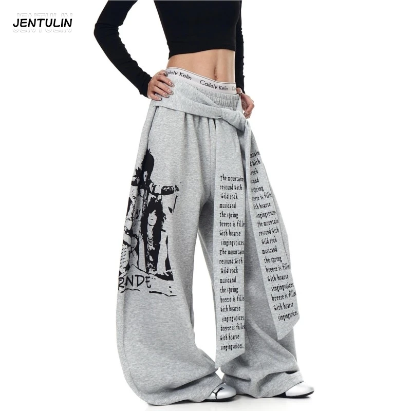 

Женские серые готические широкие брюки Y2K с принтом, в стиле Харадзюку, винтажные спортивные штаны 2000-х годов, широкие брюки в стиле хип-хоп, панк, уличная мода