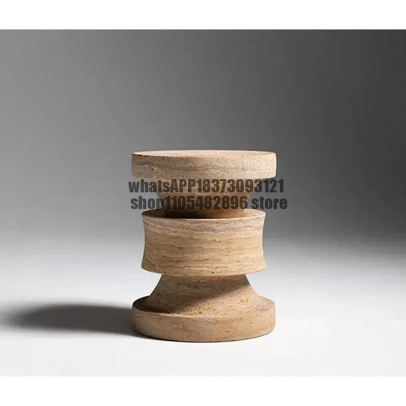 Minimalist natural luxury stone edge table, light luxury high-end feel, living room home corner table, round travertine