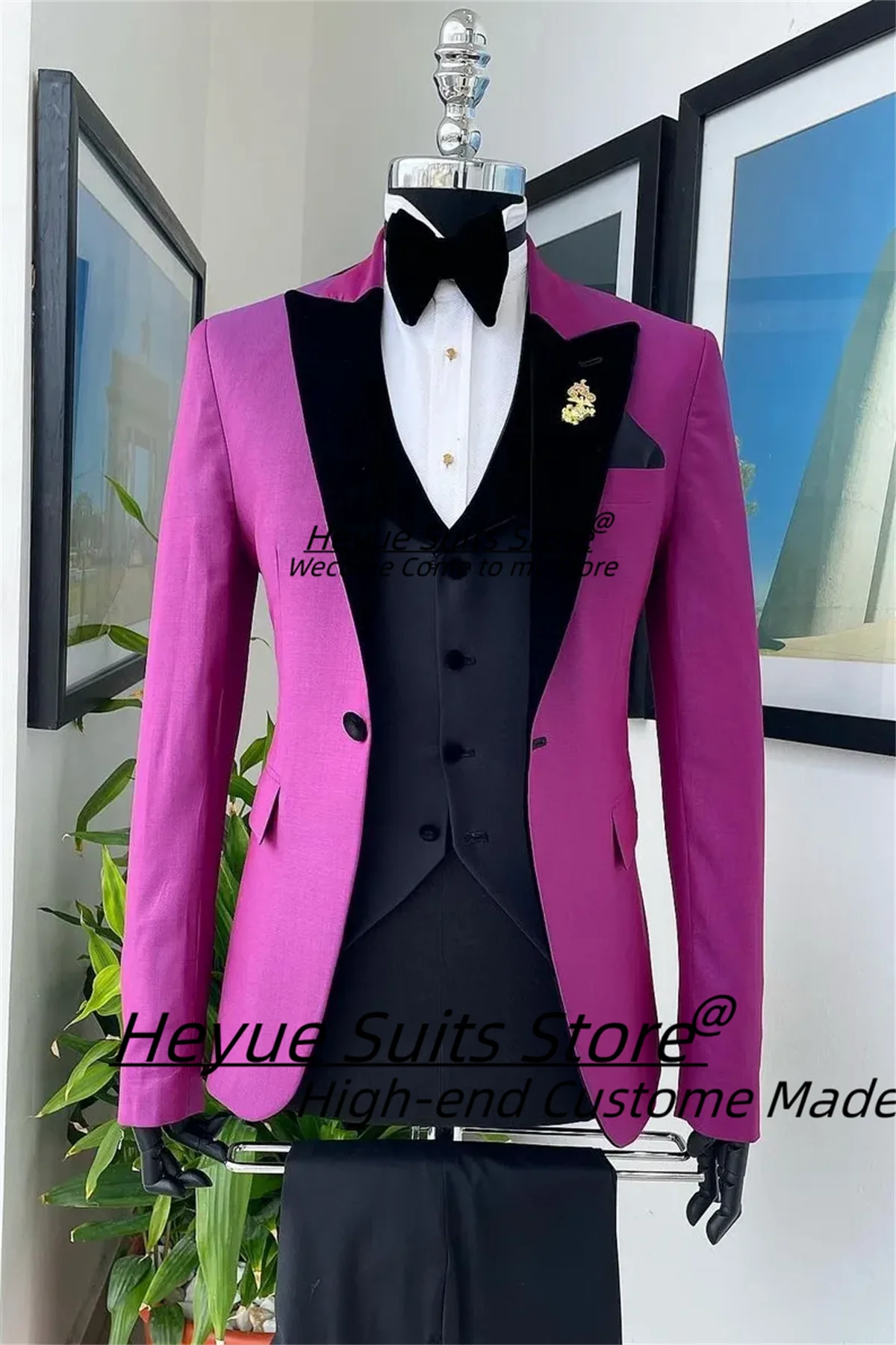 

Fashion High-end Wedding Groom Wedding Tuxedos Customized Slim Fit Peak Lapel Men Suits 3 Pcs Sets Male Prom Blazers Ropa Hombre