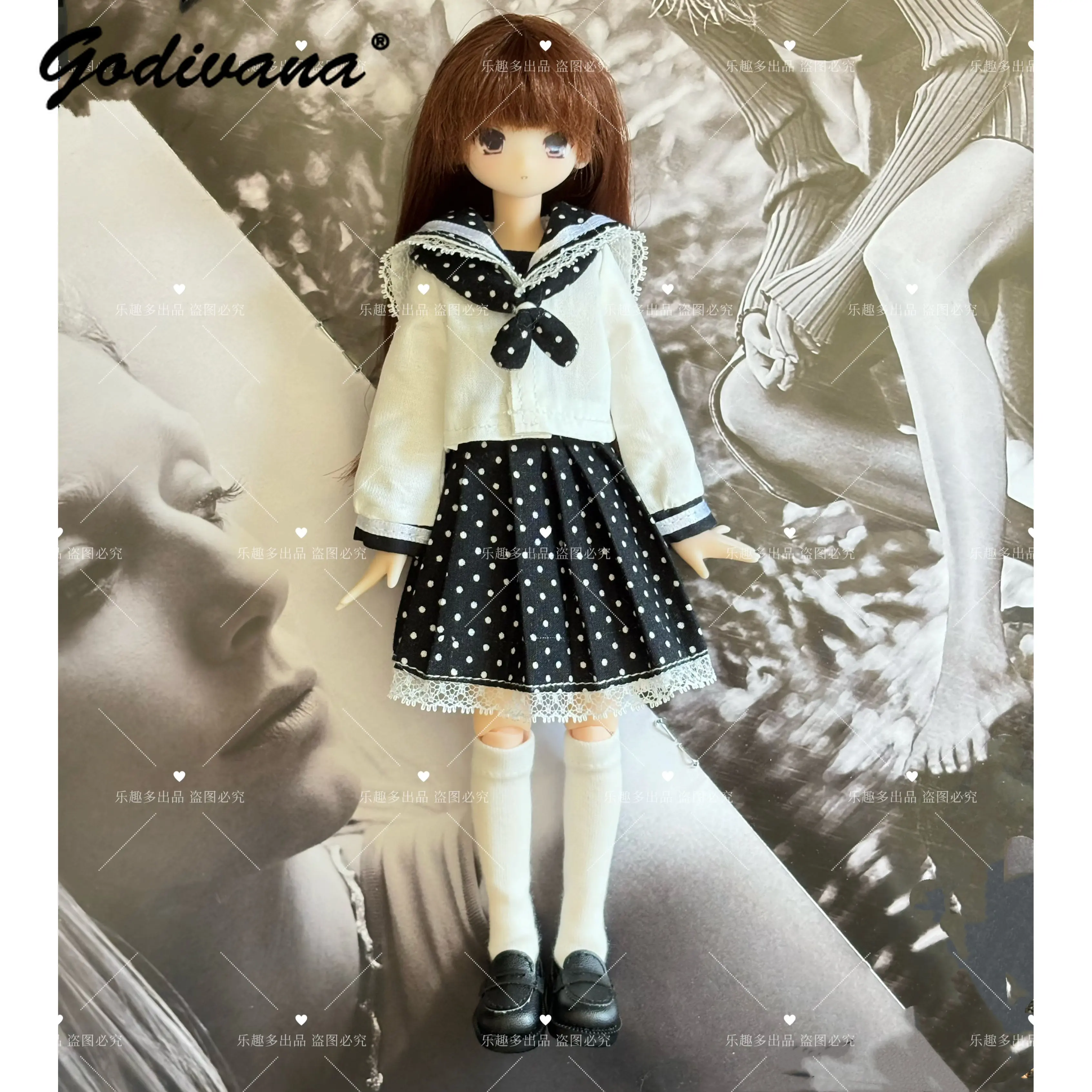 Preppy Long Sleeves Blouse Lace Polka Dot Sailor Suit Azone Ob24/22/26 Special 1/6 Blythe Electric Town Ancient Style Suit