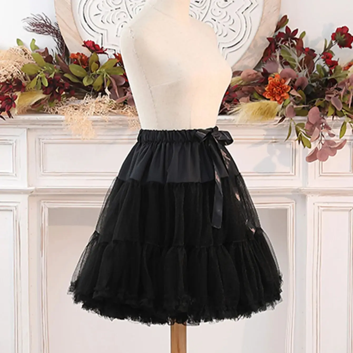 90s Clothes Vintage Black Petticoat Skirts Lolita Lace Puffy Tutu Crinoline Underskirt No Hoops Skirt Under Wedding Dresses