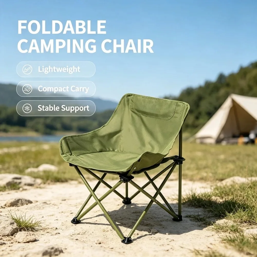 Portable Outdoor Folding Moon Chair Camping Picnic Fishing Chair with Backrest Student Sketch Chair Travel Children's Chair