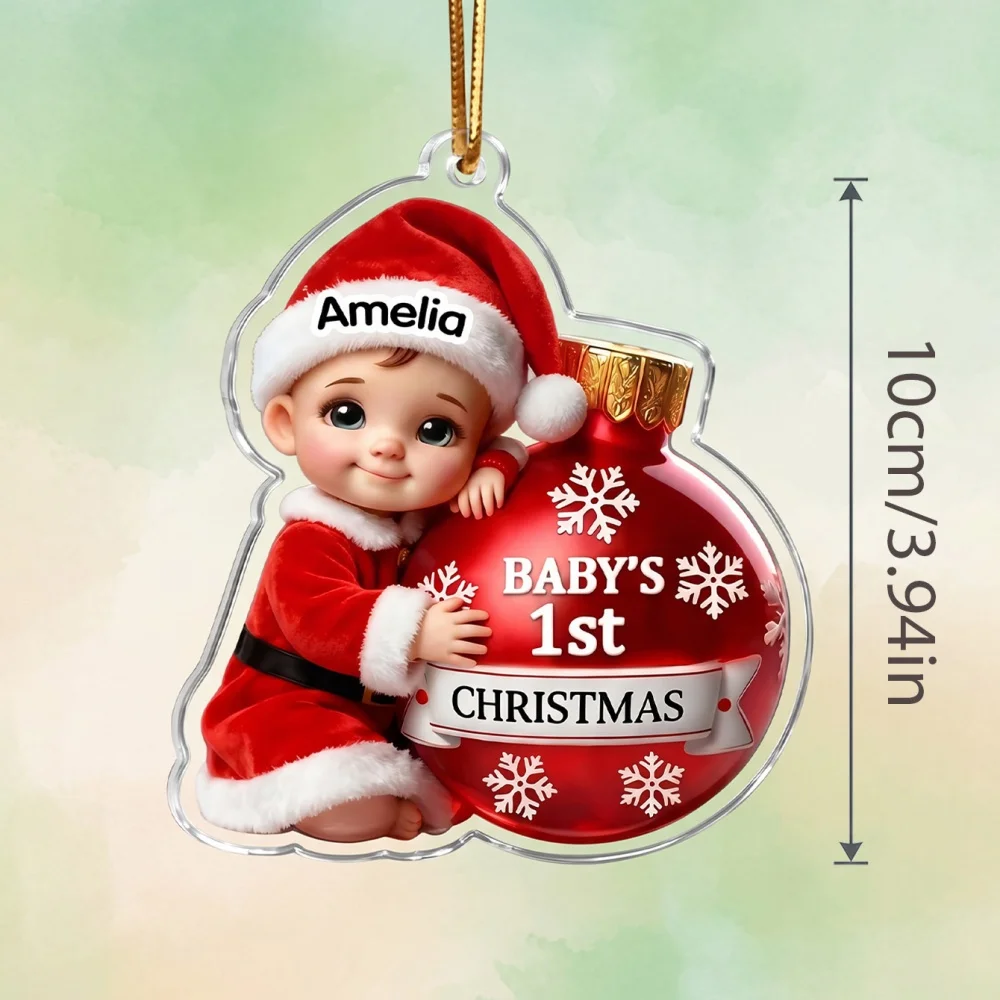 Personalized Baby Christmas Ornament, Custom Name Ball Hugging Gift