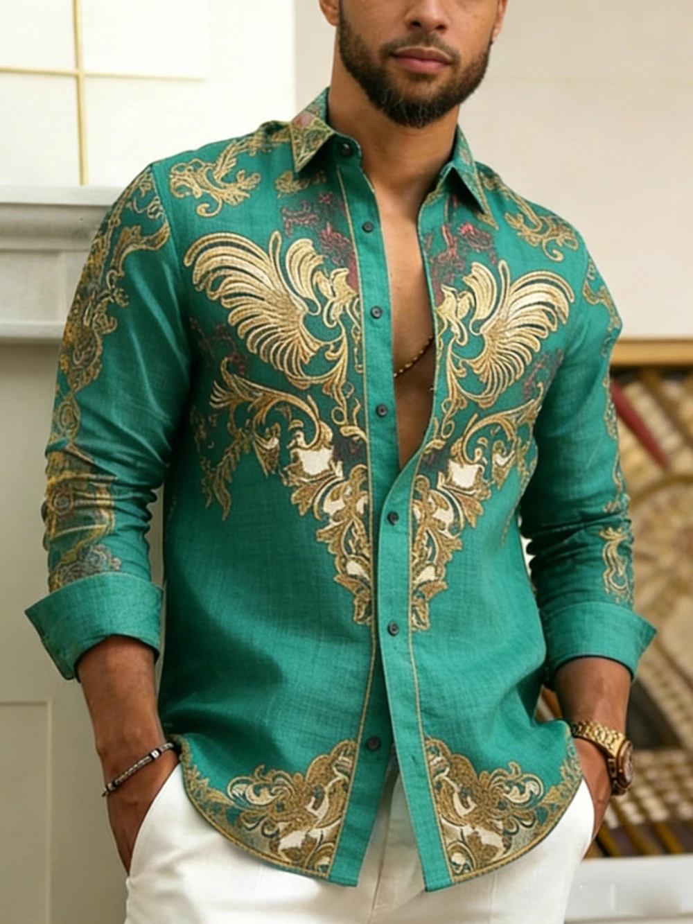 

Men's Long Sleeve Palace Pattern HD Printed Shirt Personalized Designer Shirt Hawaii Business Social Party Men's Fast Shipping