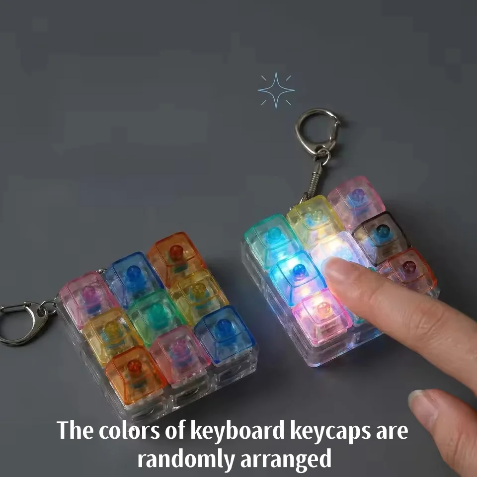 LED Light-Up Keyboard Keychain with Clickable Buttons Stress Relief Fidget Toy for Anxiety Portable Desk Decor Unique Gift