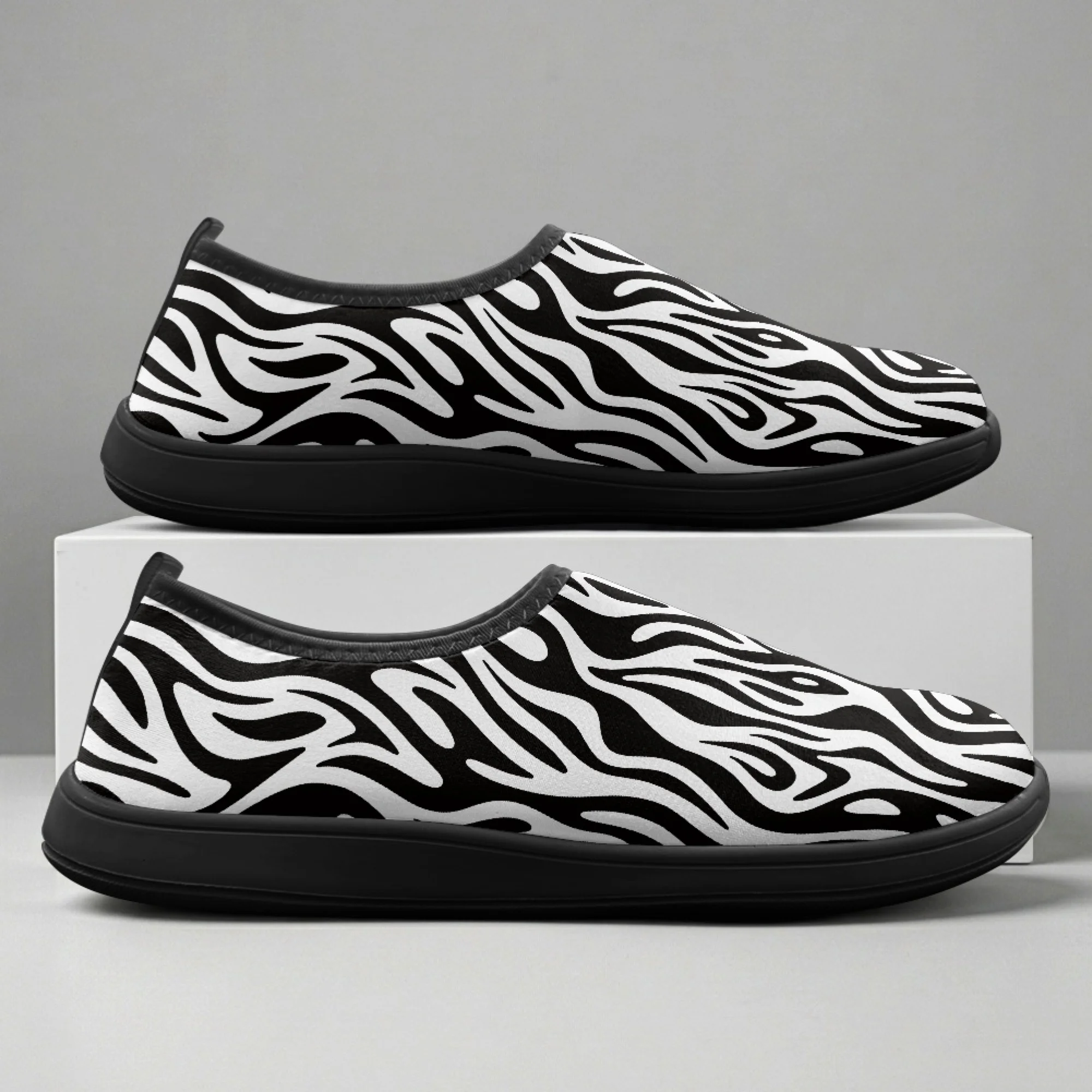 

XIXIRIMIDO Slip-on Wide-toed Shoes Zebra Print Men's Breathable Mesh Shoes Womens Fashion Summer Sneakers Walking Shoes 36-46