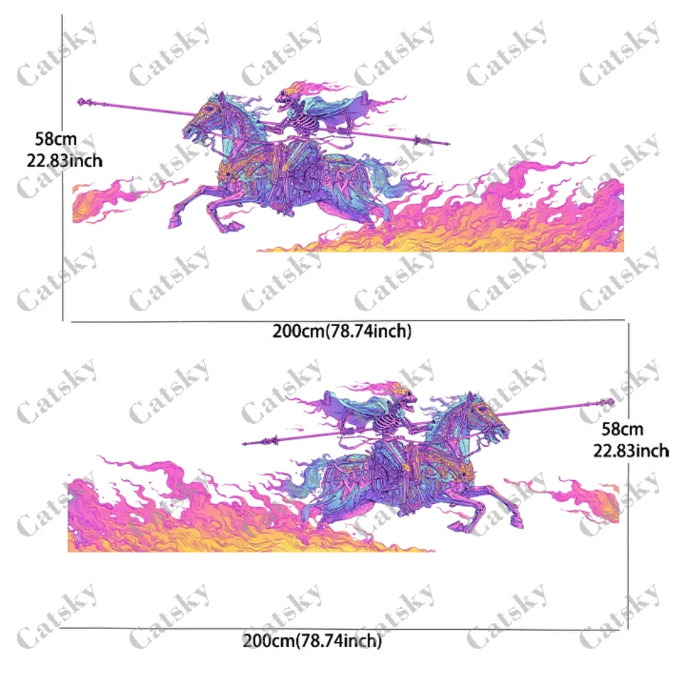2pcs Skeleton Riding a Horse Car Side Car Wraps, Self-Adhesive PVC Waterproof & Scratch-Resistant Stickers, Car Accessory Gift