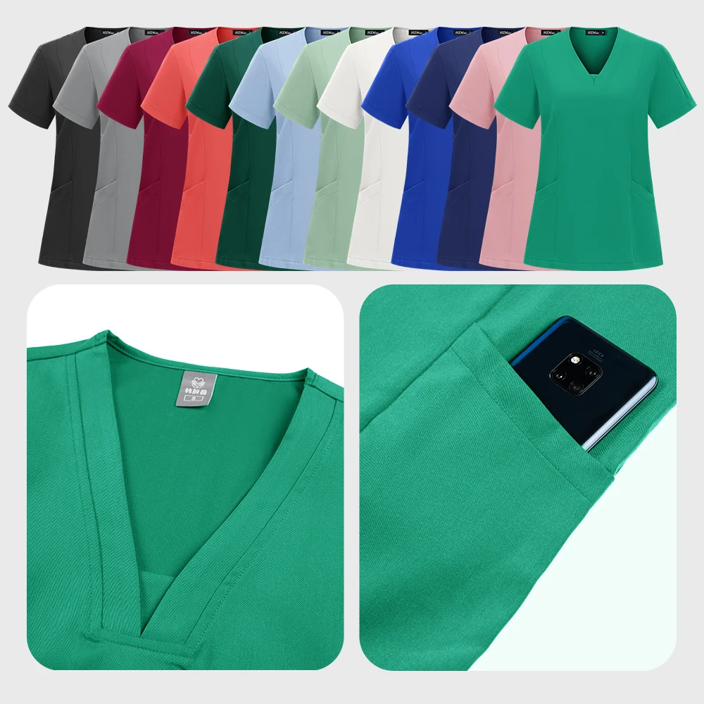 スクラブユニフォームセット医療看護手術スクラブユニフォーム半袖トップス+パンツ通気性弾性作業服卸売
