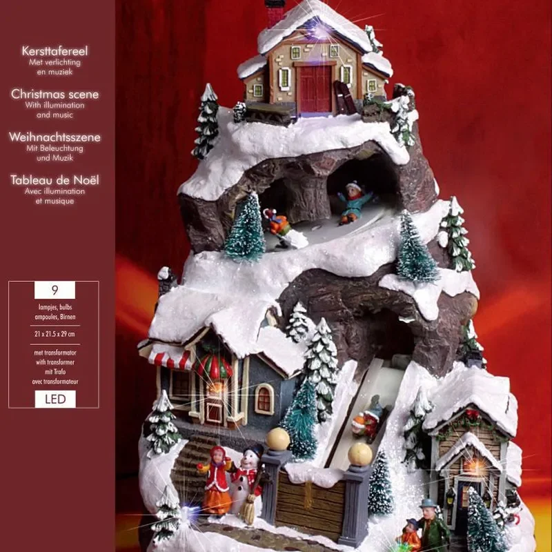 Creative Resin Christmas House Music Box with Bell European Style Luminous Lamp Ski Handicraft Ornament
