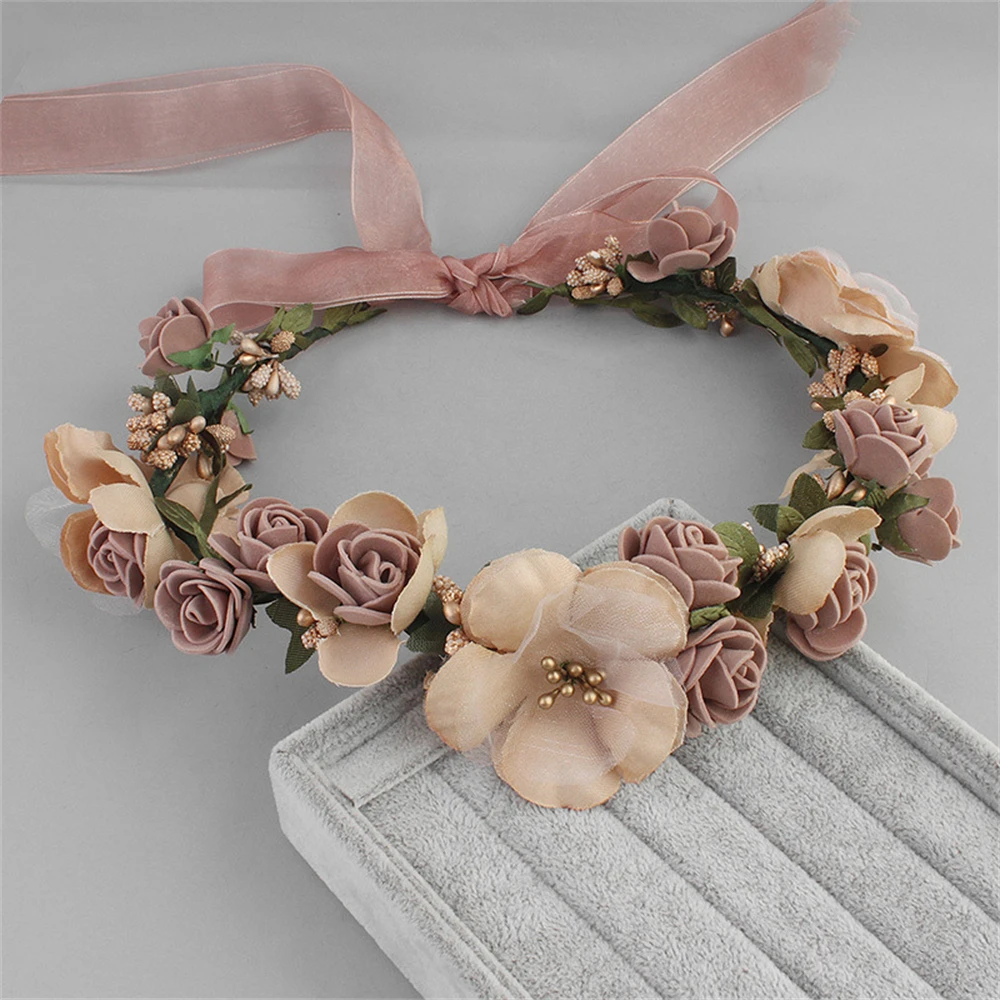 Couronne de fleurs artificielles 3D pour femmes, accessoire de cheveux pour mariée, bandeau Floral de mariage, ruban, guirlande, 2022