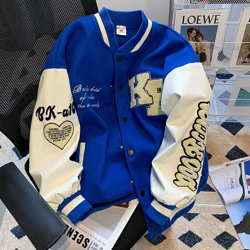 

American Vintage Klein Blue Hip Hop Y2K Loose Men and Women Thin Baseball Jacket Round Neck Long Sleeve Street Racing Jacket 3XL