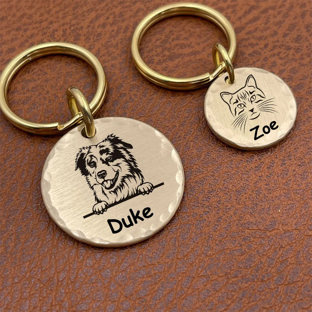 Brass Dogs Tag Personalized Pet ID Tags Engraving Puppy Anti-lost Collars Tag Dog Cat Name Pets Dog Accessories Supplies Custom