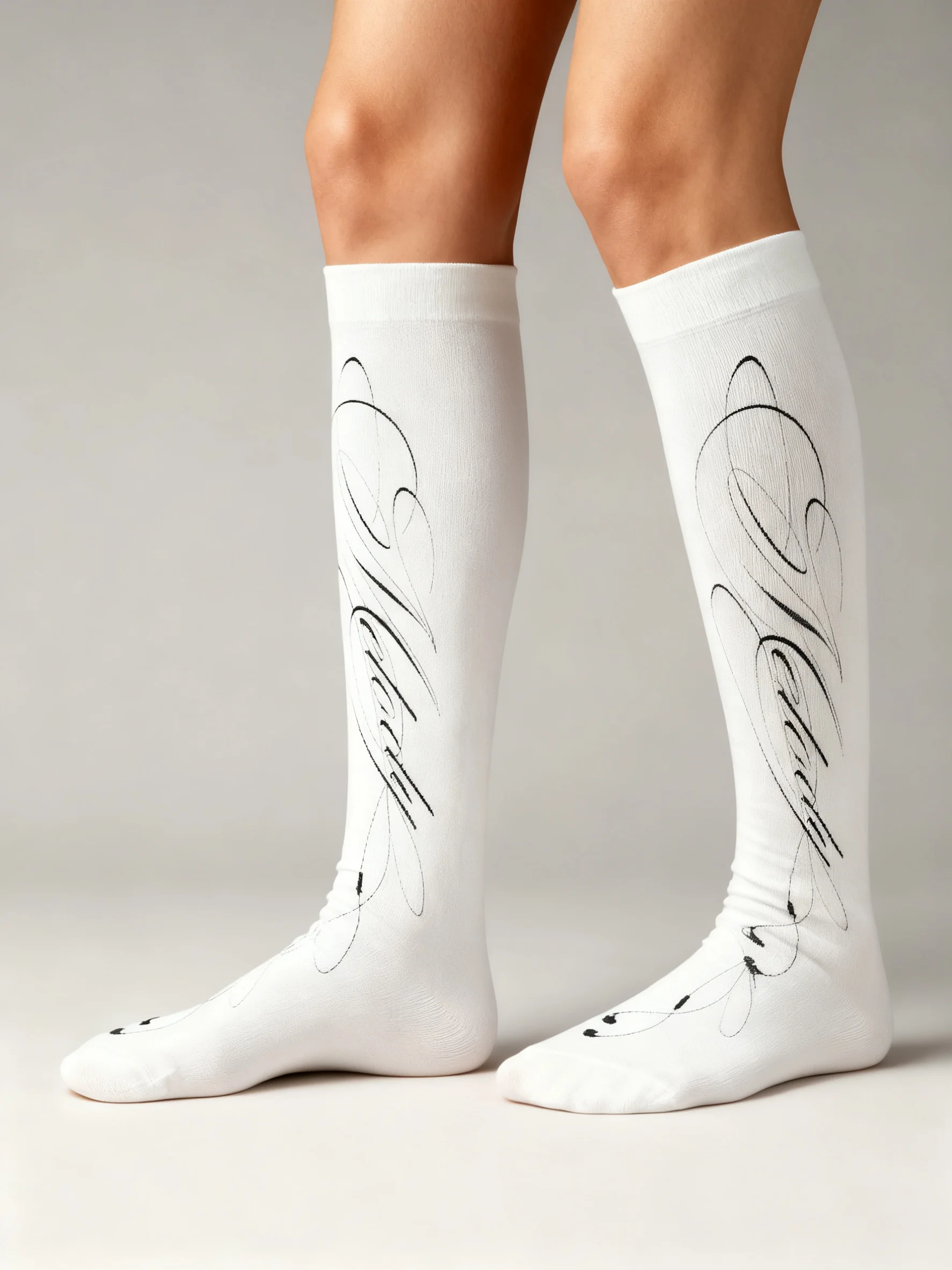 Harajuku Y2K style white graffiti punk character expression print thigh high socks cosplay cute socks Kawaii 2000s Emo girl