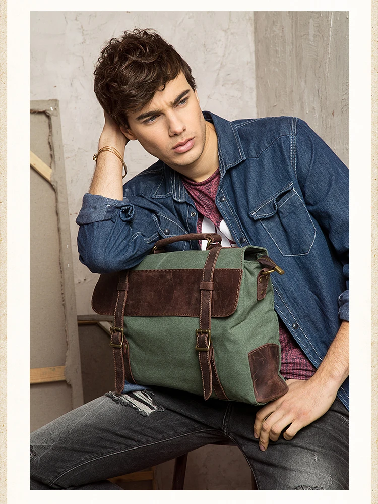 Maleta Bag New Vintage Canvas Messenger Bag Homens Couro Crossbody Bag Negócios Laptop Casual Bag Ombro Bag