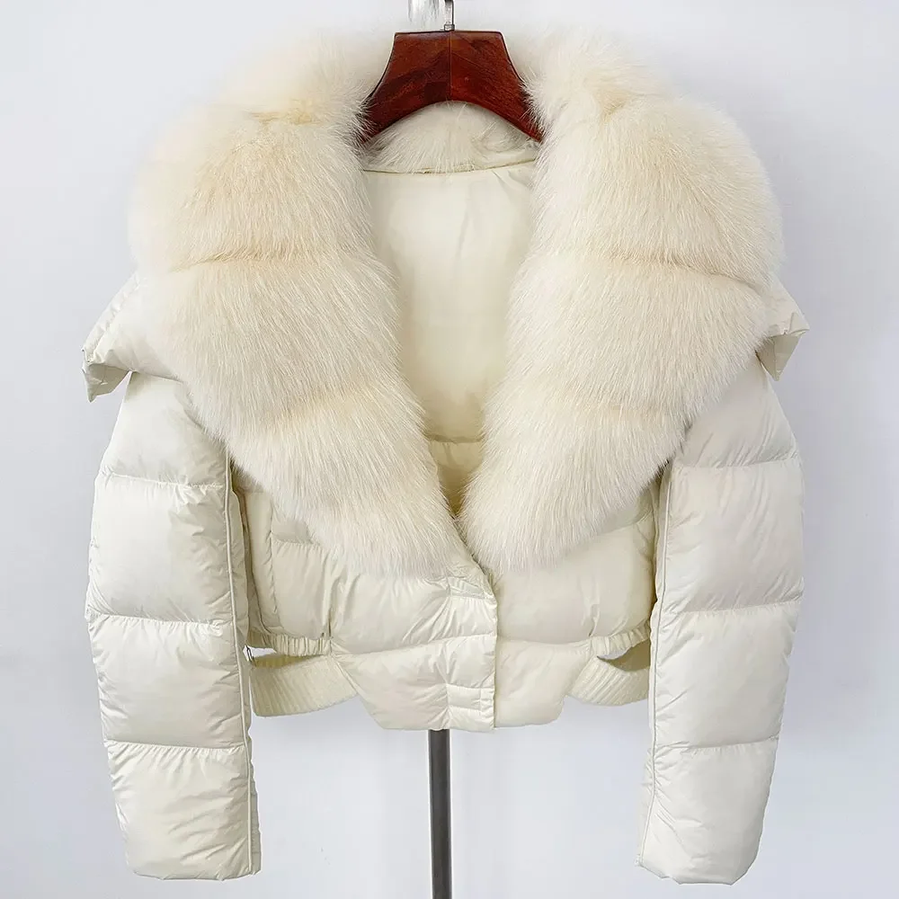 OFTBUY Winter Natürlicher Echter Waschbär-Fuchspelzkragen Kapuzenmantel mit Weißer Entendaunenfüllung Damen Neue Dicke Warme Freizeitjacke – Detail 18