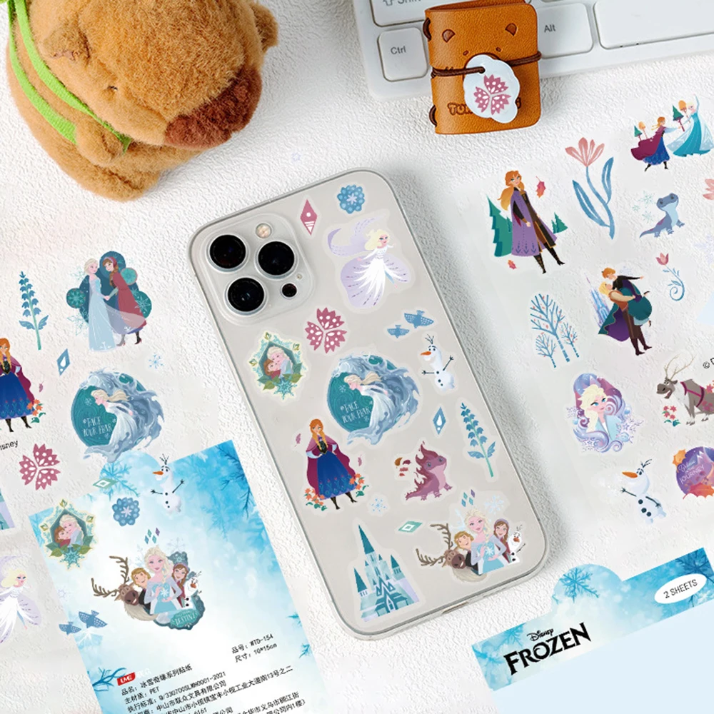 2 SZT. Naklejki Disney Anime Frozen Kawaii Księżniczka Elsa Graffiti Naklejki na Laptopa Rower Telefon Samochód Przezroczyste Naklejki PET Zabawki