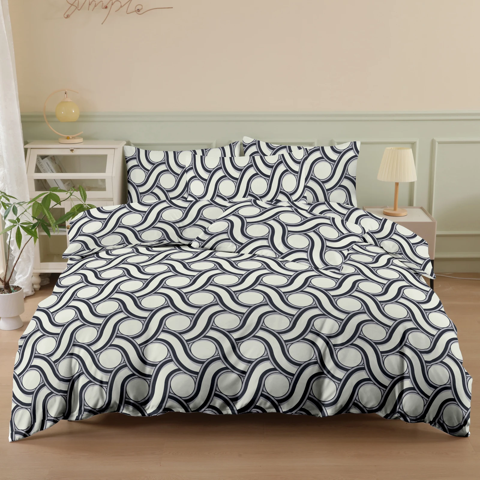 

Комплект из трех предметов: флисовое покрывало с полосатым принтом Mino (2 наволочки + 1 пододеяльник), покрывало с геометрическим узором, комплект из трех предметов, ультрамягкое, комфортное, дышащее постельное белье из полиэстера, подходит для спальни, 