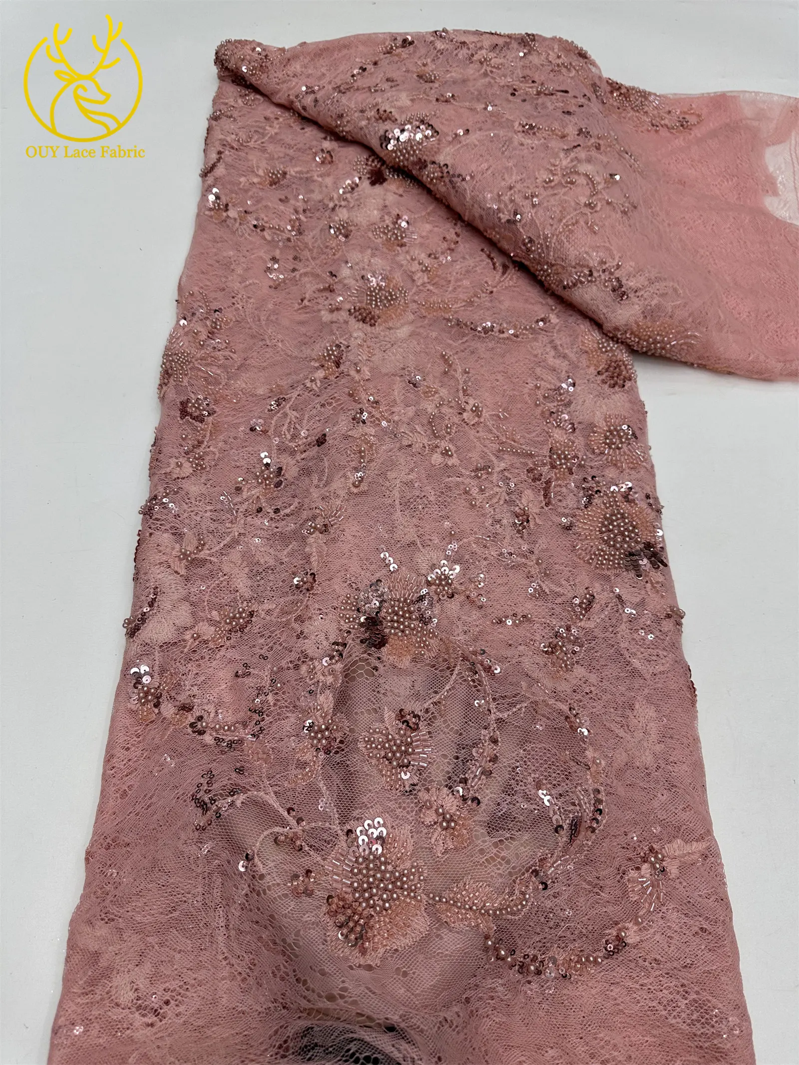 Afrikanischer Spitzenstoff, französische Kordelstickerei, Perlen, Pailletten, Tüllnetz für Damen, Hochzeit, Party, Kleid, Nähen, hohe Qualität, 5 Yards – Detail 9