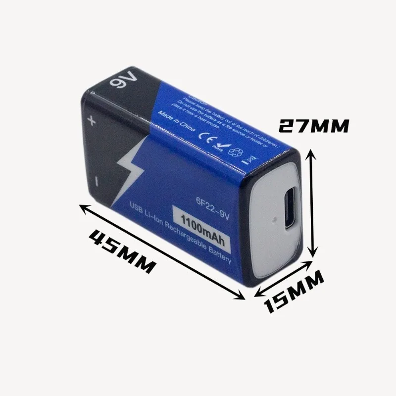 9V 1100mAh Lithium Battery for Remote Control Radio Microphone Electric Toy TYPE-C Interface Rechargeable Battery