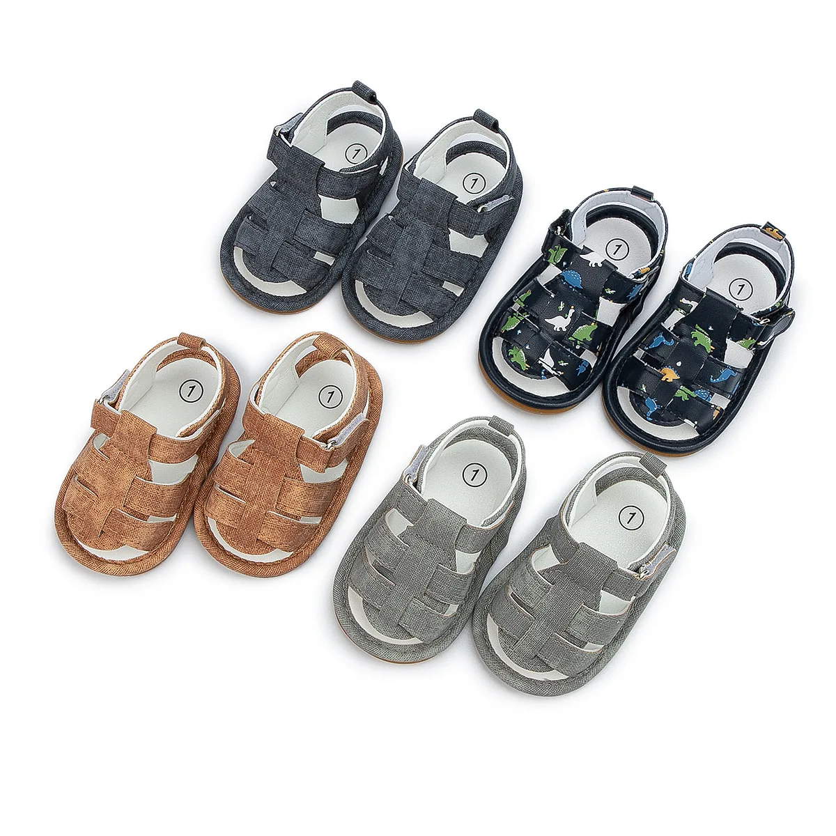 

Baby Boys Sandals Toddler Grey Flats Non-slip Rubber Sole Baby Beach Sandals Crib First Walker Summer Baby Shoes